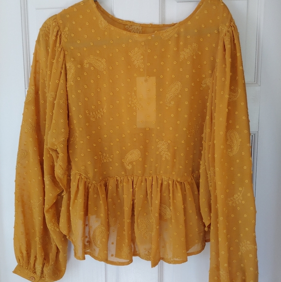 Miss Me Women's Mustard Yellow Peplum Top - Picture 1 of 6
